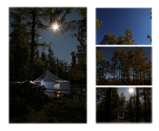 今晚的月亮很圆，挂在树后的山上，洒向营地的月光颇显清凉。  